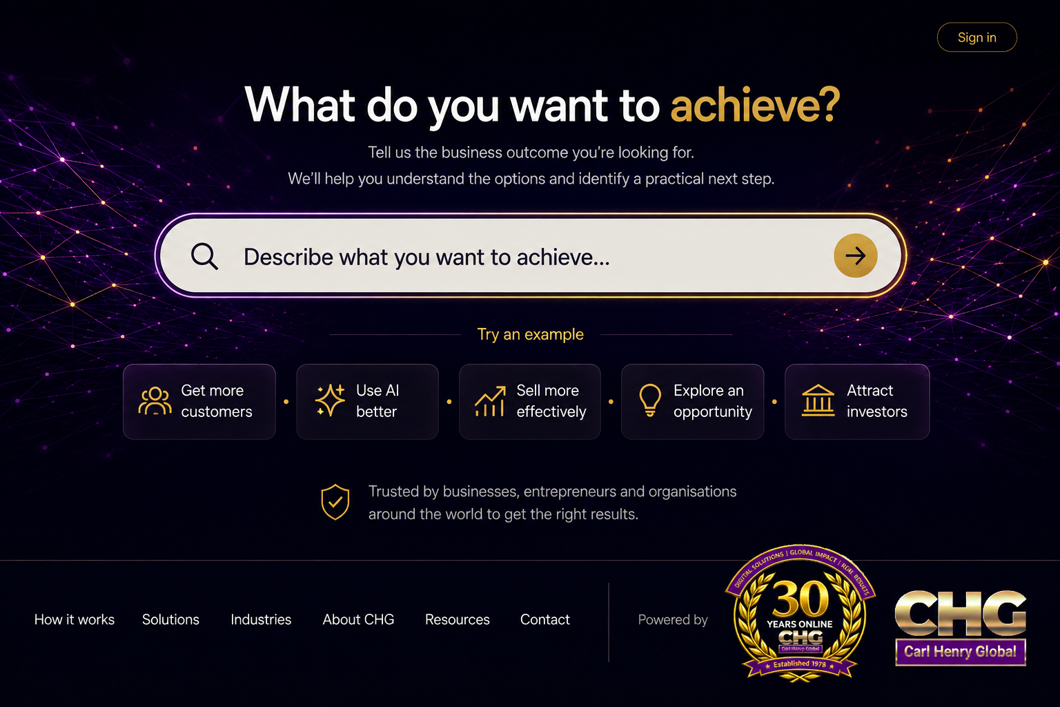 What do you want to achieve? CHG Solutions Engine interface